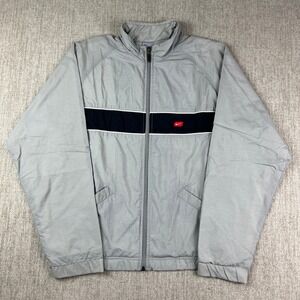 Y2K Nike Track Jacket Women's XL Gray Black Stripe Swoosh Zip Up Casual Baggy